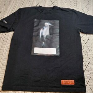 HERON PRESTON Mens S CENSORED HERON Black Heavyweight T Shirt Rare Designer Flaw